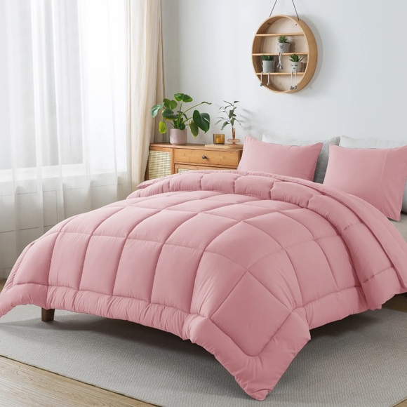 KINMEROOM Queen Size 3-Piece All-Season Down Alternative Comforter Set Pink New - Picture 4 of 8